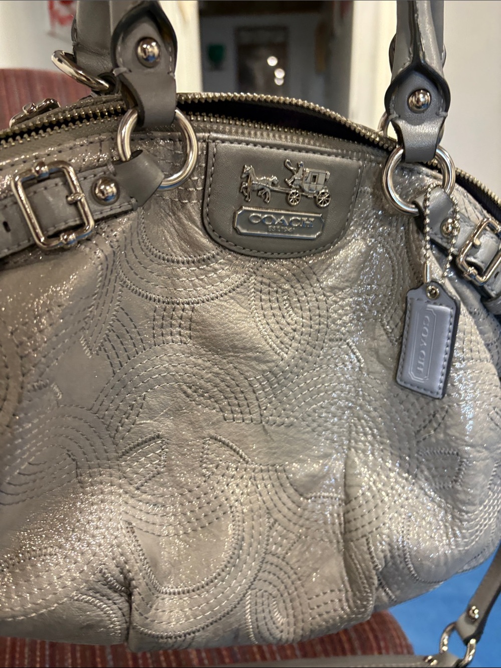 Coach Silver Quilted Signature Dome Satchel